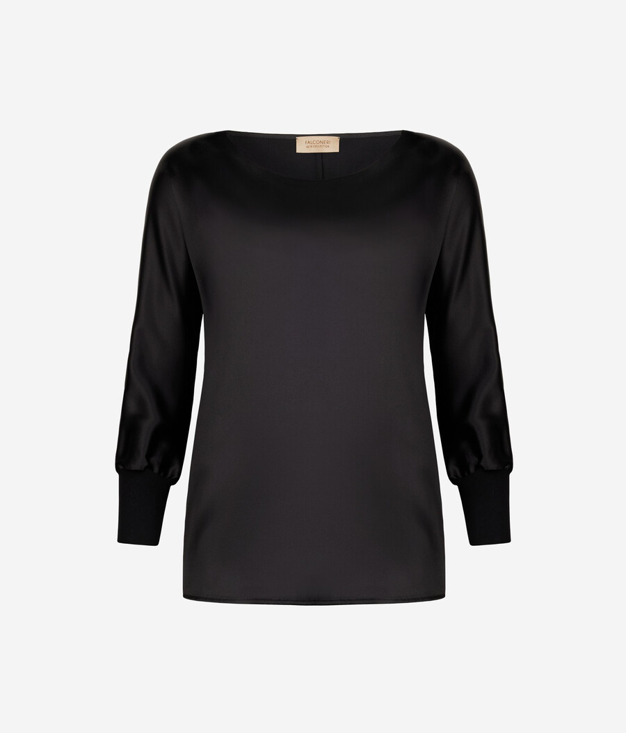jersey de satén de seda con cuello redondo