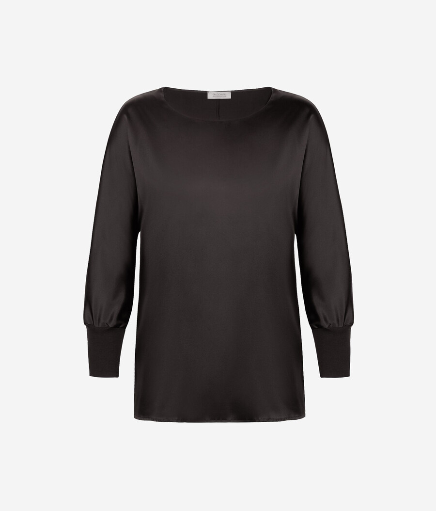 jersey de satén de seda con cuello redondo
