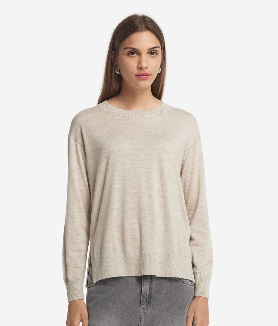 jersey de cachemira con cuello redondo y aberturas