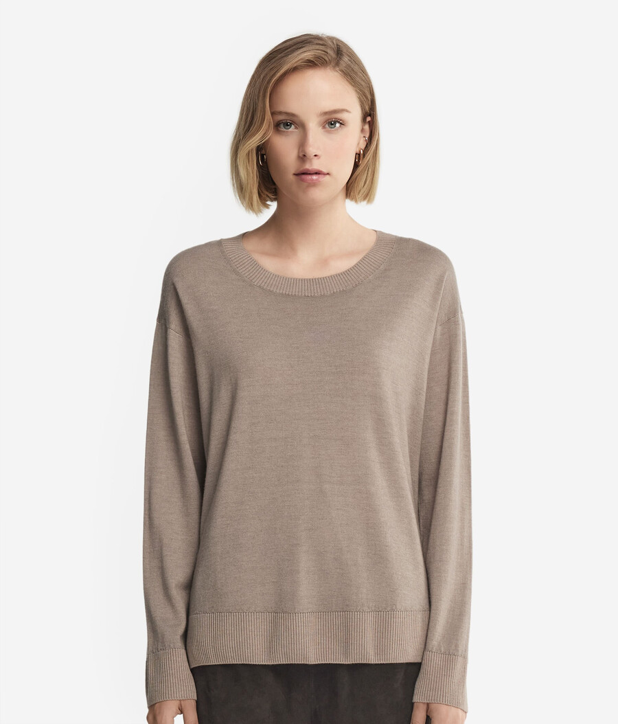 jersey de cachemira con cuello redondo y aberturas