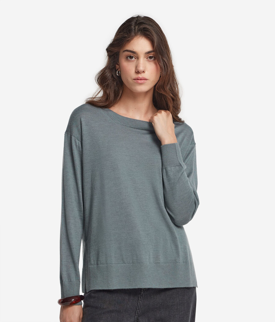 jersey de cachemira con cuello redondo y aberturas