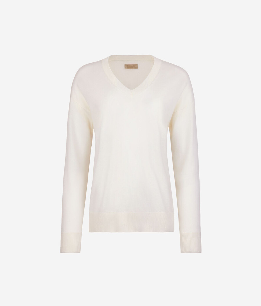 jersey de cachemira con cuello en v y aberturas