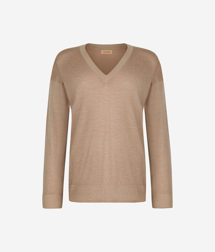 jersey de cachemira con cuello en v y aberturas