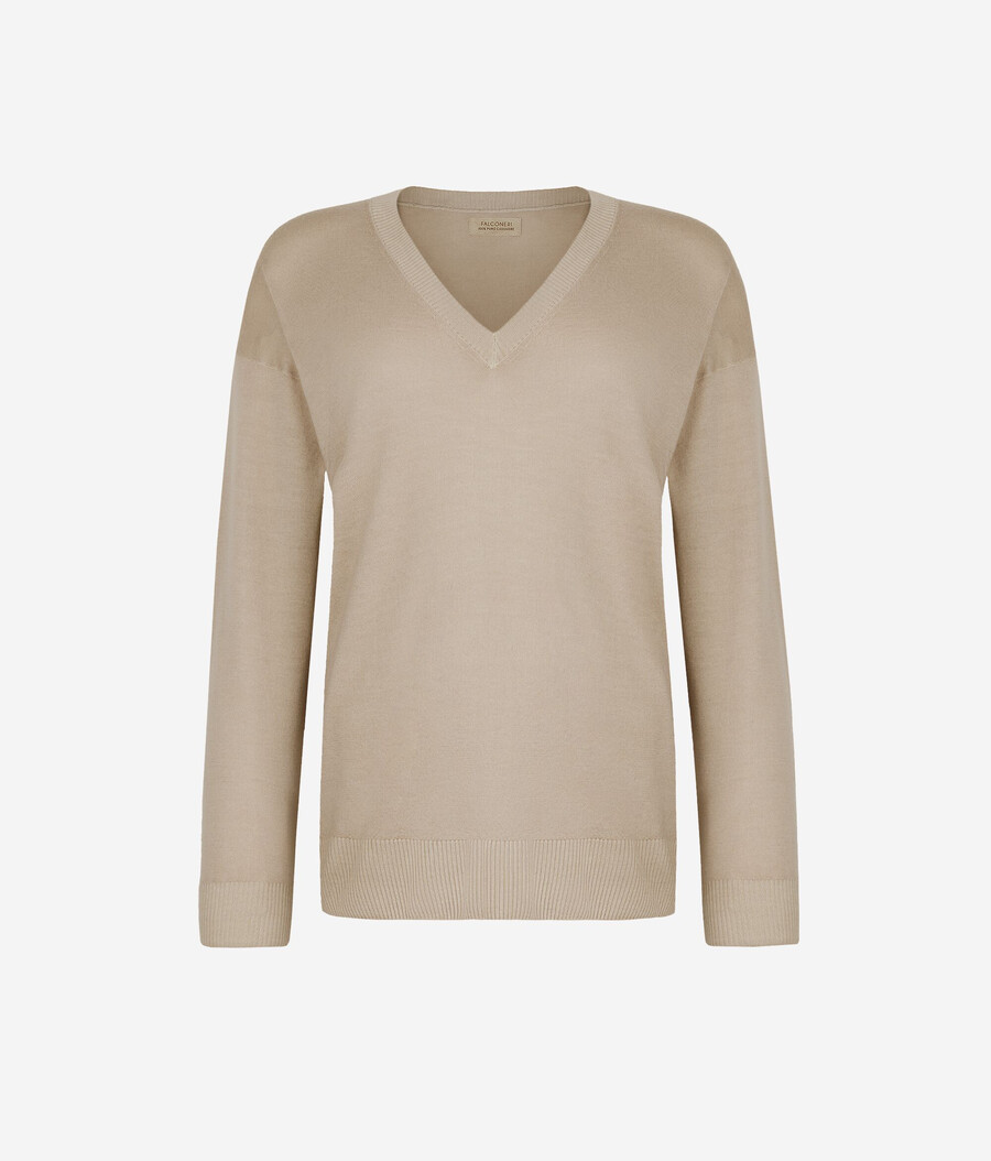 jersey de cachemira con cuello en v y aberturas