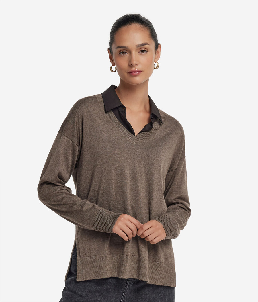 jersey de cachemira con cuello en v y aberturas