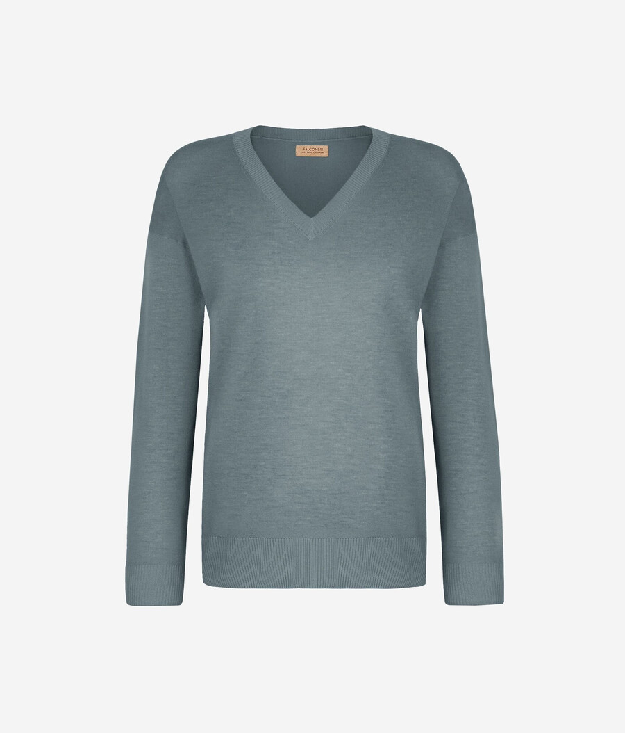jersey de cachemira con cuello en v y aberturas