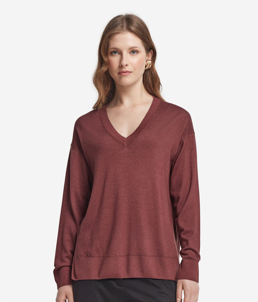jersey de cachemira con cuello en v y aberturas