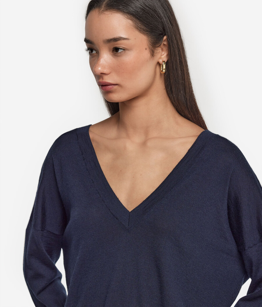 jersey de cachemira ultrafina con cuello en v doble