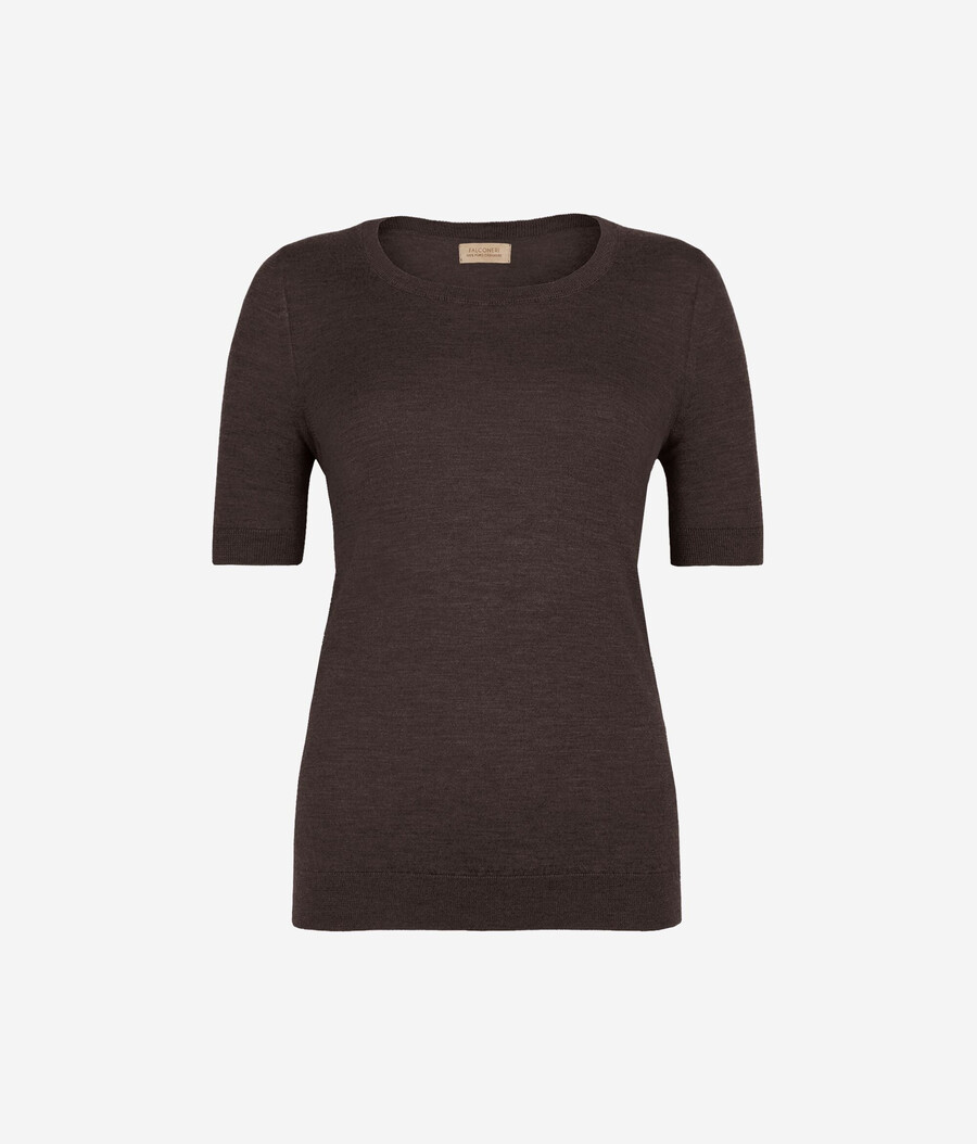 top de cachemira ultrafina con cuello redondo y manga corta