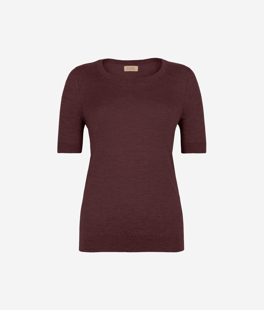 top de cachemira ultrafina con cuello redondo y manga corta