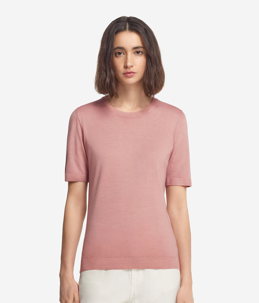 top de cachemira ultrafina con cuello redondo y manga corta