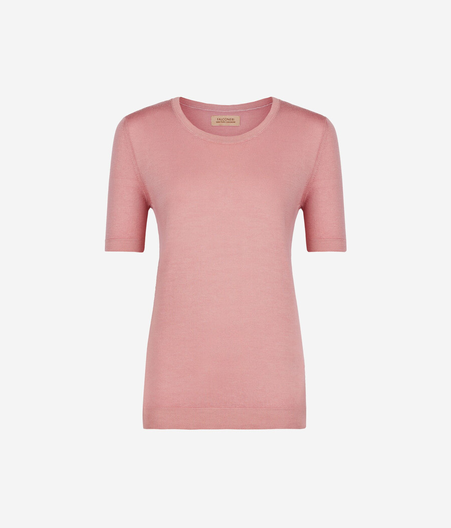 top de cachemira ultrafina con cuello redondo y manga corta