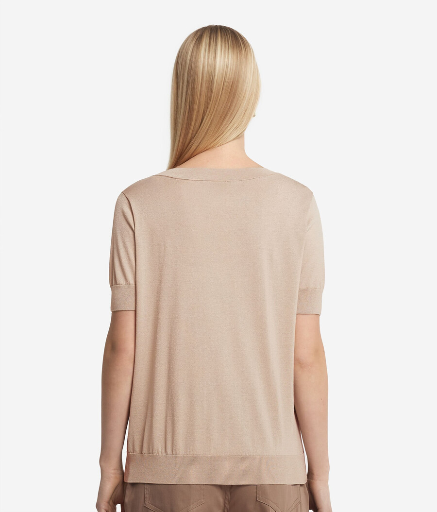 jersey de seda y algodón con cuello en v y manga corta