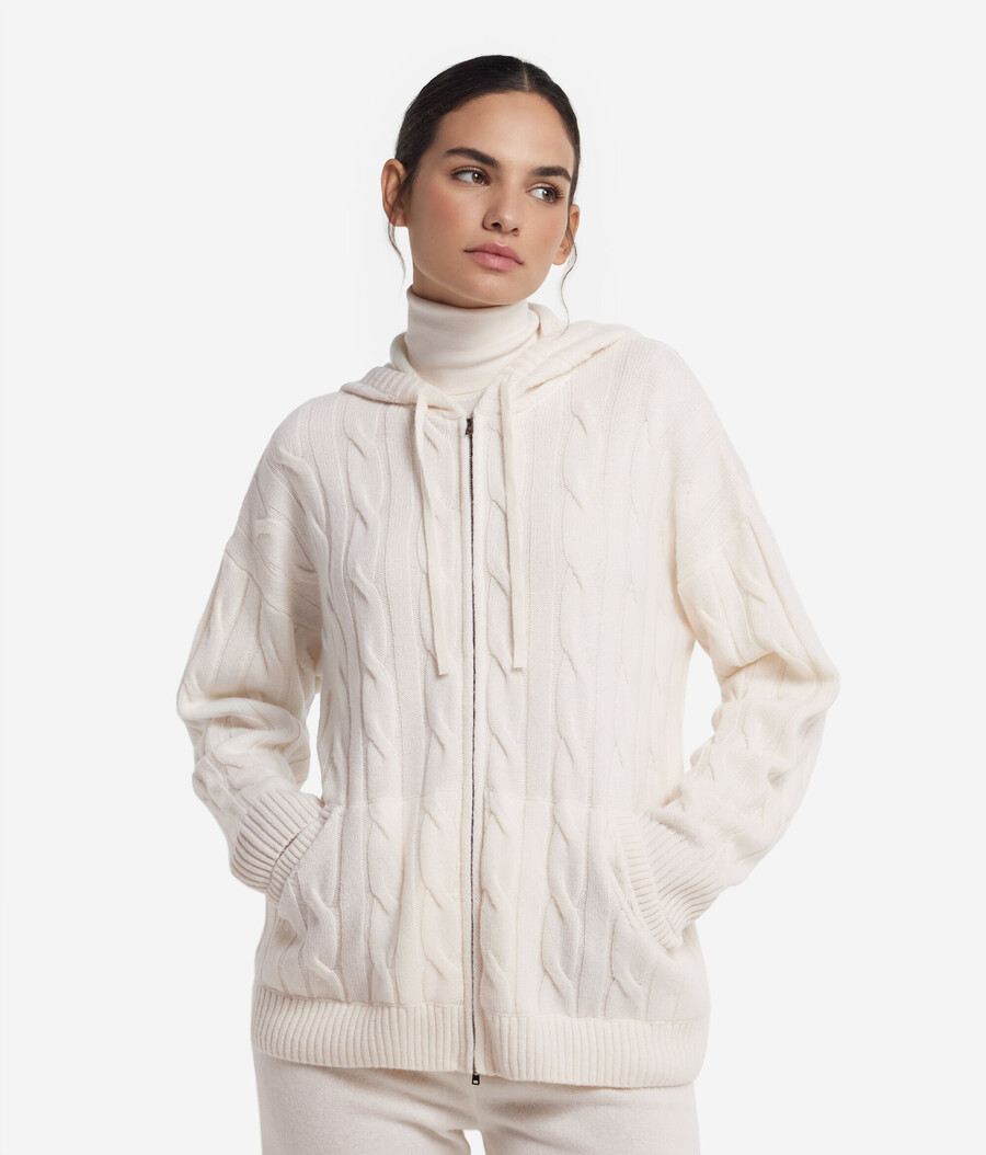 sudadera de cachemira ultrasuave de punto cable con cremallera