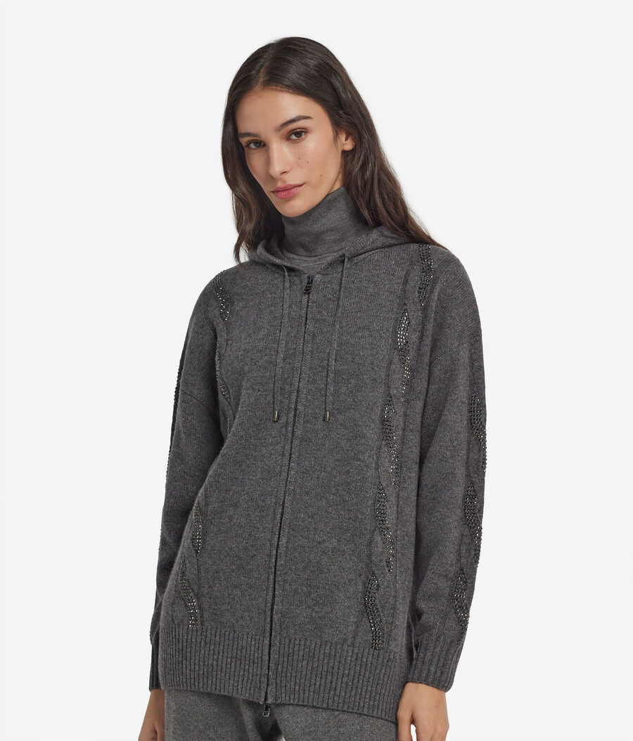 sudadera de cachemira ultrasuave con punto trenzado y pedrería
