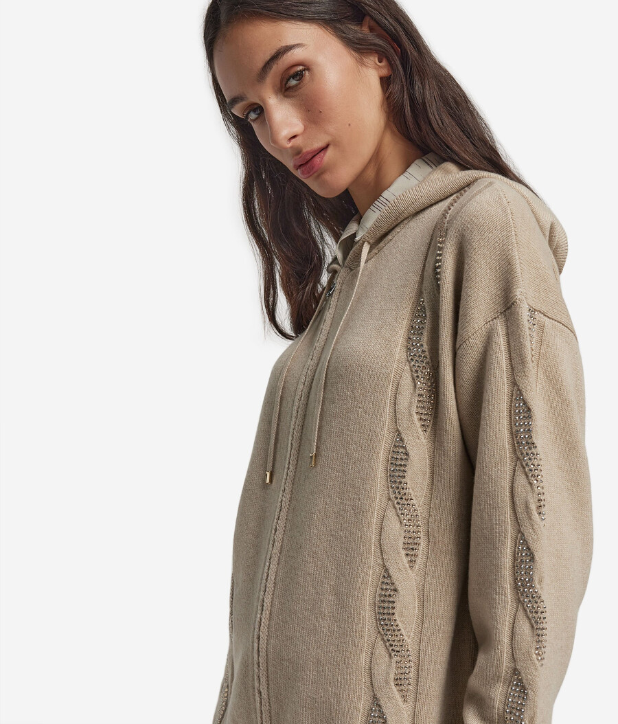 sudadera de cachemira ultrasuave con punto trenzado y pedrería