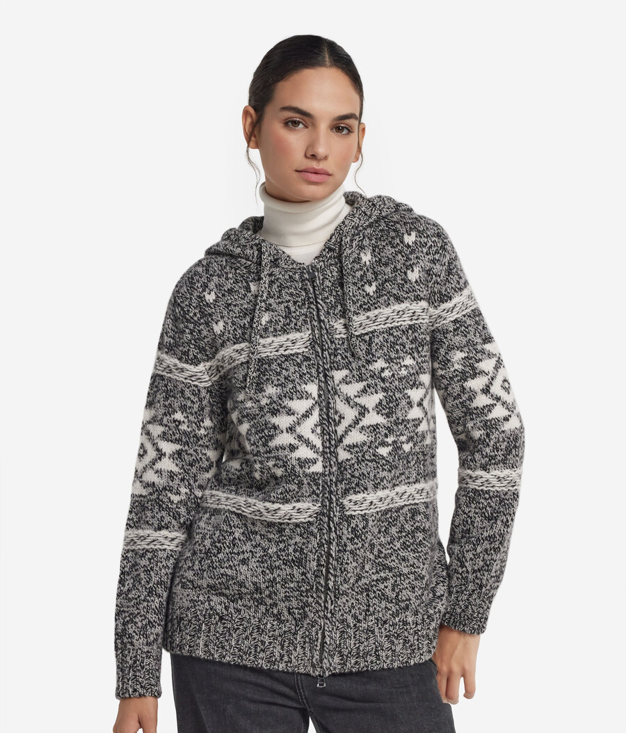 sudadera de cachemira ultrasuave con cremallera y confección en jacquard mouliné