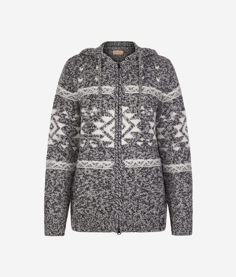 sudadera de cachemira ultrasuave con cremallera y confección en jacquard mouliné