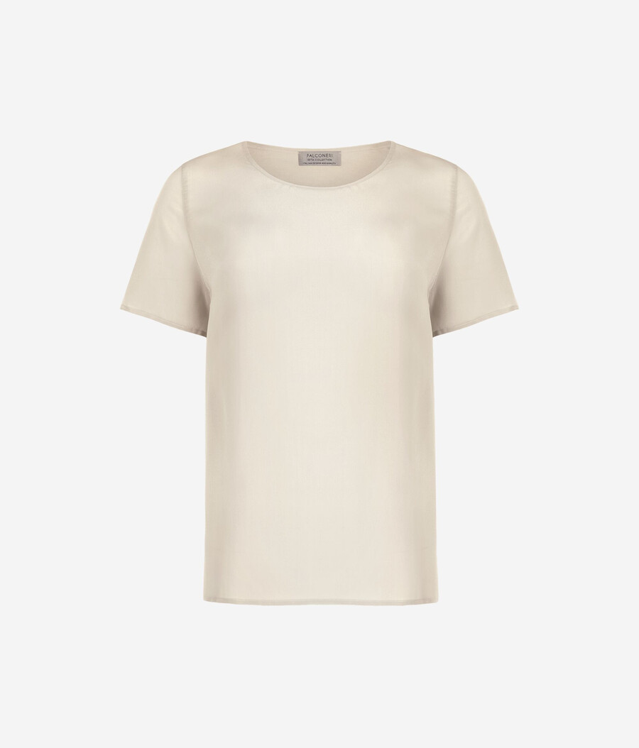 camiseta de seda con cuello redondo