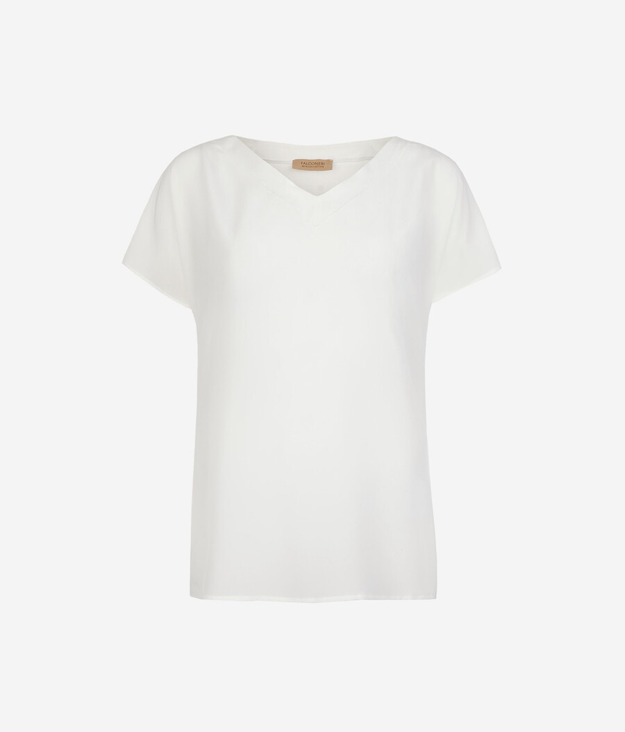camiseta tipo kimono de seda con cuello en v