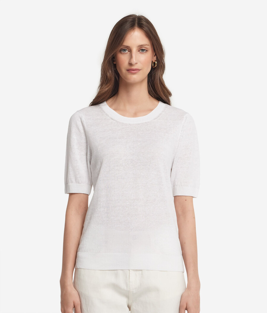 camiseta de cuello redondo de algodón y lino