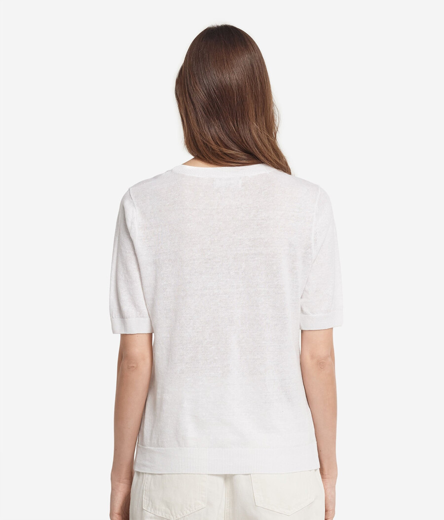camiseta de cuello redondo de algodón y lino