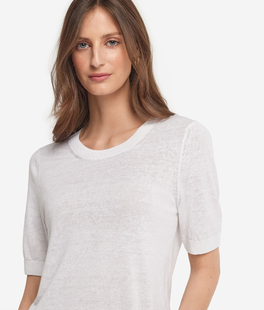 camiseta de cuello redondo de algodón y lino