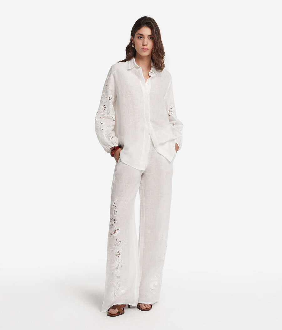 pantalones de lino bordados