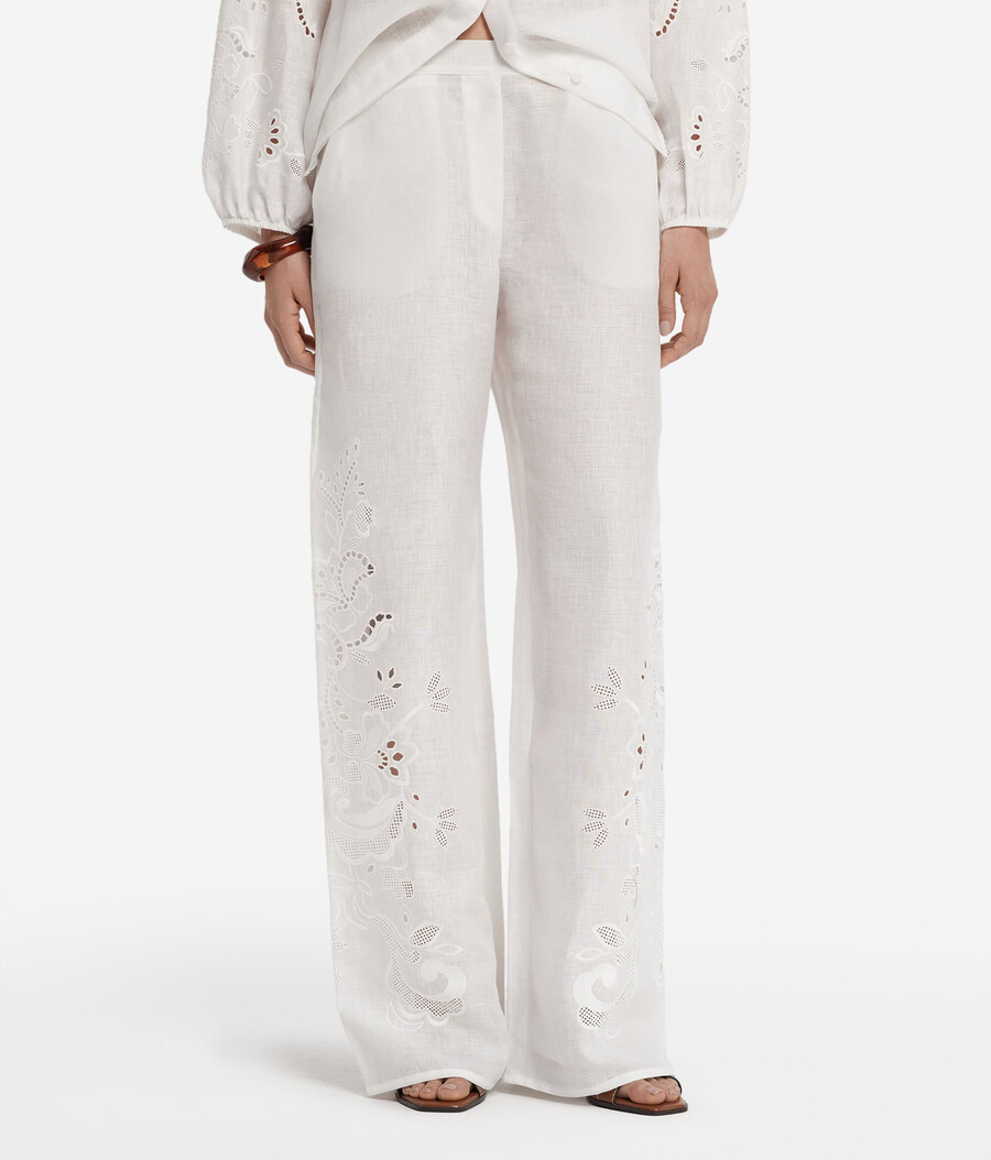 pantalones de lino bordados