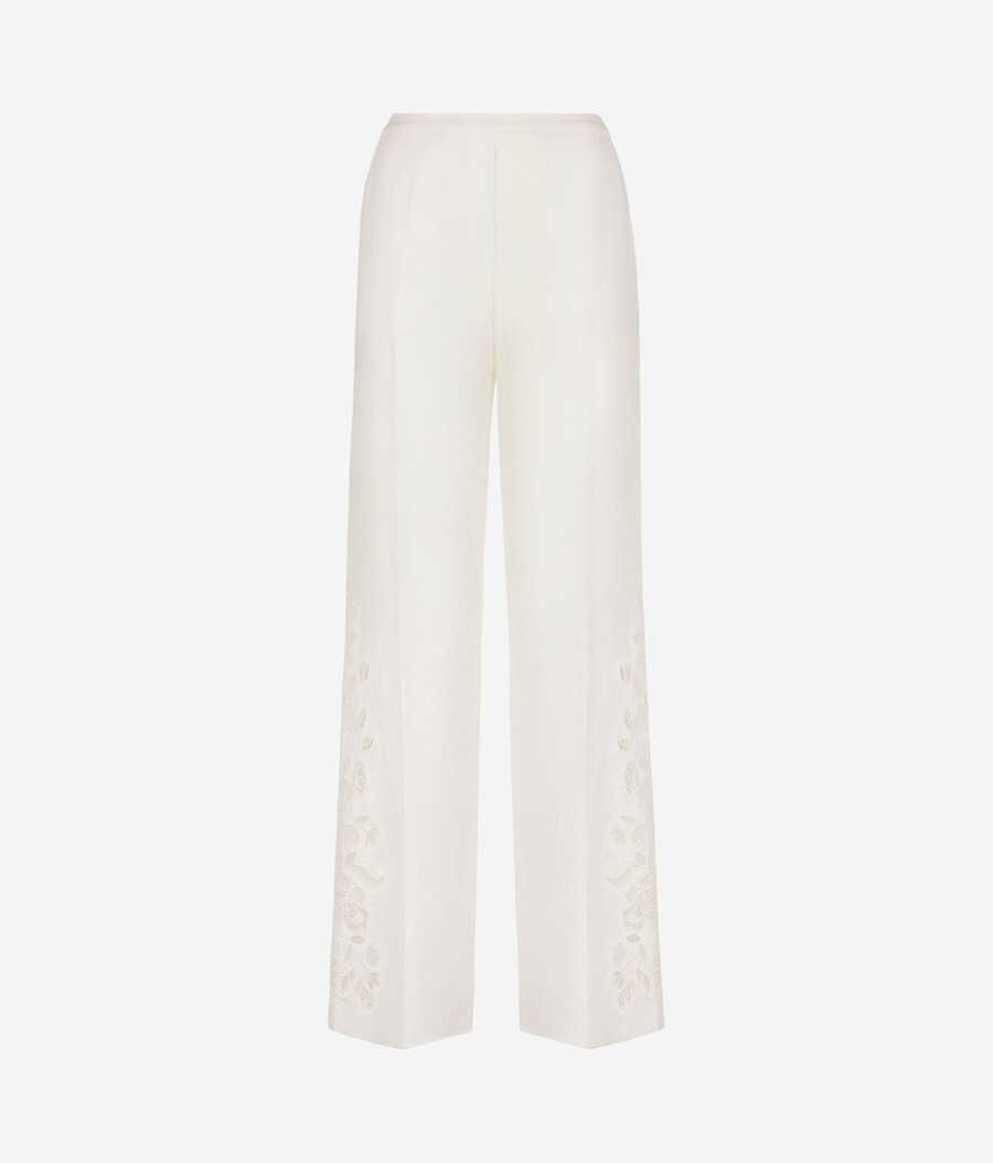 pantalones de lino bordados
