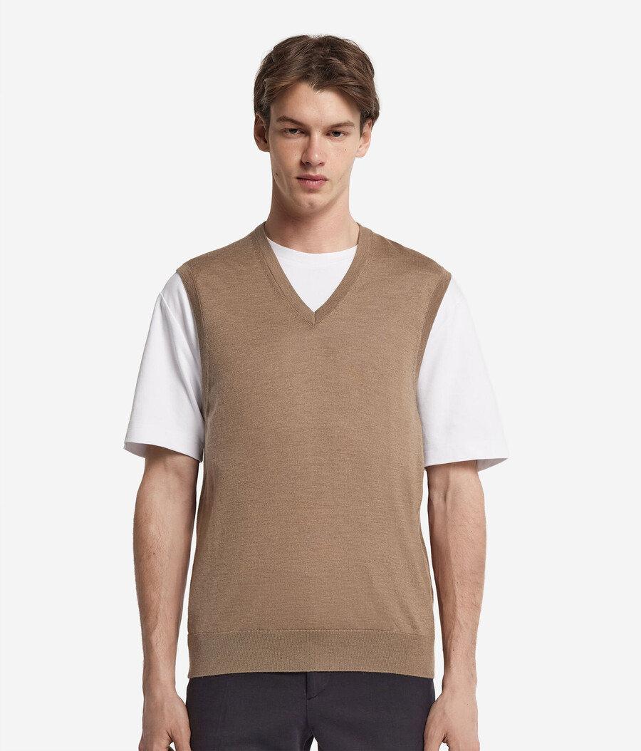 jersey sin mangas de cachemira ultrafina con cuello en v