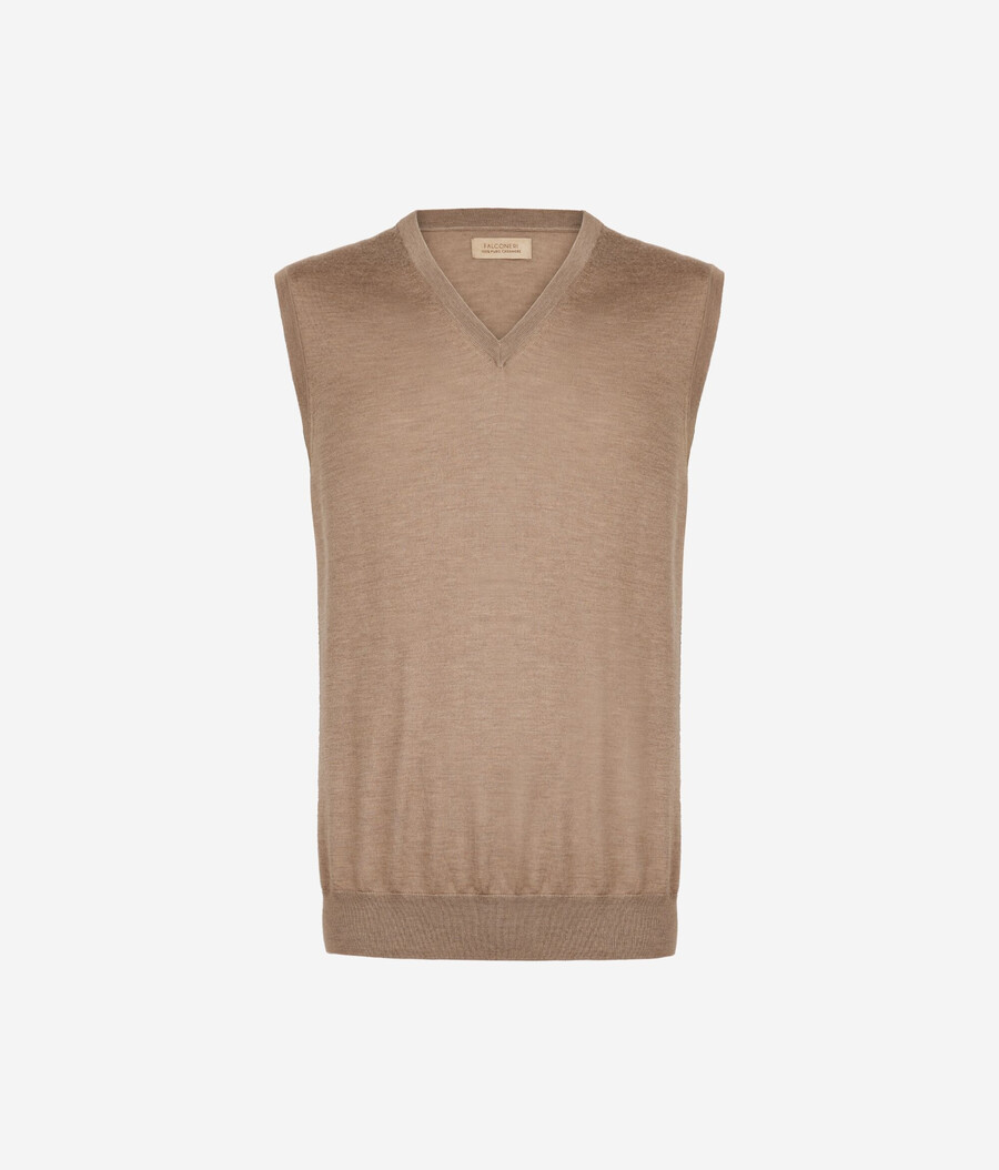 jersey sin mangas de cachemira ultrafina con cuello en v